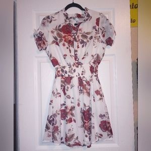 Elegant Mini Floral Dress with sleeve side ties and buttons with elastic waist